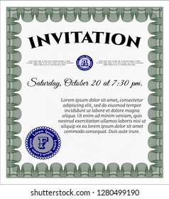 Green Retro vintage invitation. Detailed. Complex background. Retro design. 