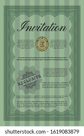 Green Retro vintage invitation. Detailed. With guilloche pattern and background. Elegant design. 