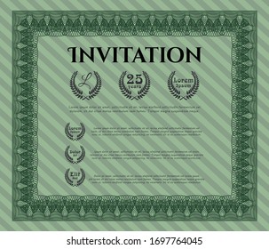 Green Retro vintage invitation. Detailed. Easy to print. Perfect design. 