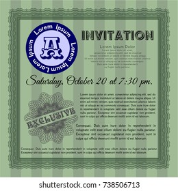 Green Retro vintage invitation. Detailed. Printer friendly. Modern design. 