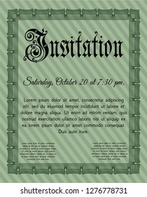 Green Retro vintage invitation. Easy to print. Cordial design. Vector illustration. 