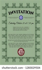 Green Retro vintage invitation. Elegant design. Easy to print. Detailed. 