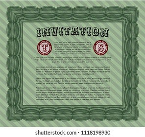 Green Retro vintage invitation. Excellent design. Customizable, Easy to edit and change colors. With linear background. 