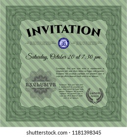 Green Retro vintage invitation. Excellent design. With background. Vector illustration. 