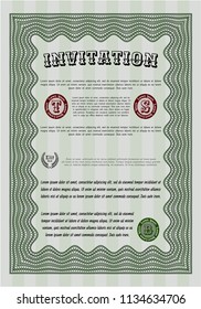 Green Retro vintage invitation. Good design. Customizable, Easy to edit and change colors. With quality background. 