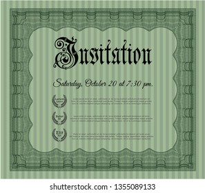 Green Retro vintage invitation. Good design. Vector illustration. Printer friendly. 