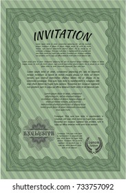 Green Retro vintage invitation. Good design. Vector illustration. With great quality guilloche pattern. 