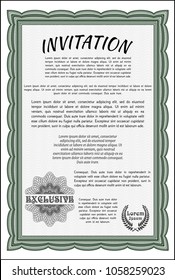 Green Retro vintage invitation. With great quality guilloche pattern. Customizable, Easy to edit and change colors. Retro design. 