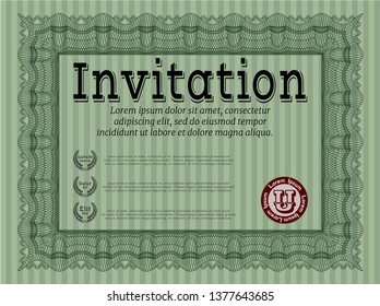 Green Retro vintage invitation. With guilloche pattern. Money Pattern design. Customizable, Easy to edit and change colors. 