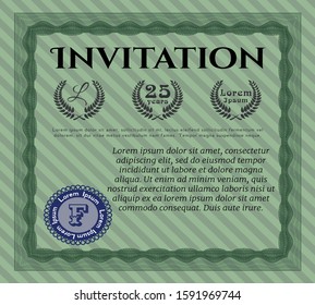 Green Retro vintage invitation. With guilloche pattern and background. Modern design. Vector illustration. 