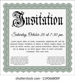 Green Retro vintage invitation. With linear background. Excellent design. Detailed. 