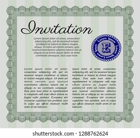 Green Retro vintage invitation. With linear background. Vector illustration. Cordial design. 