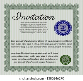 Green Retro vintage invitation. With linear background. Detailed. Lovely design. 