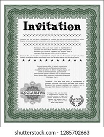 Green Retro vintage invitation. Modern design. With great quality guilloche pattern. Detailed. 