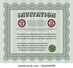 Green Retro vintage invitation. Money Pattern design. With complex linear background. Detailed. 