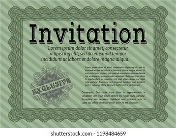 Green Retro vintage invitation. Money Pattern design. Easy to print. Customizable, Easy to edit and change colors. 