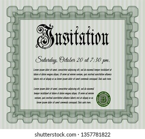 Green Retro vintage invitation. Money design. Vector illustration. Easy to print. 