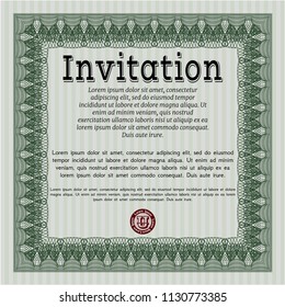 Green Retro vintage invitation. Printer friendly. Vector illustration. Cordial design. 