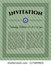 Green Retro vintage invitation. Printer friendly. Detailed. Money style design. 