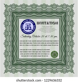 Green Retro vintage invitation. Printer friendly. Good design. Detailed. 