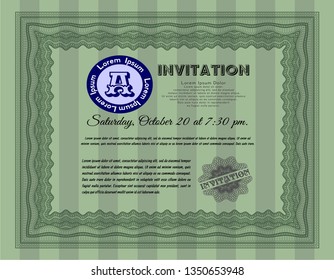 Green Retro vintage invitation. Printer friendly. Vector illustration. Beauty design. 