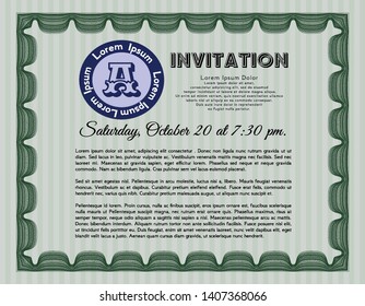 Green Retro vintage invitation. Printer friendly. Good design. Vector illustration. 