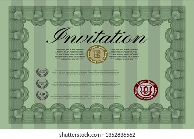 Green Retro vintage invitation. With quality background. Perfect design. Detailed. 