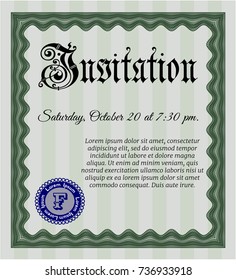 Green Retro vintage invitation. With quality background. Customizable, Easy to edit and change colors. Retro design. 