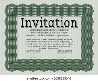 Green Retro vintage invitation. Sophisticated design. Customizable, Easy to edit and change colors. With linear background. 