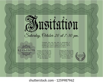 Green Retro vintage invitation. Superior design. Printer friendly. Customizable, Easy to edit and change colors. 