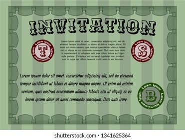 Green Retro vintage invitation. Superior design. Complex background. Vector illustration. 