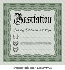 Green Retro vintage invitation. Superior design. Detailed. With guilloche pattern. 