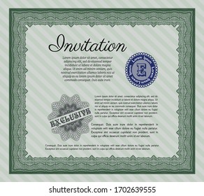 Green Retro vintage invitation. Superior design. With background. Customizable, Easy to edit and change colors. 