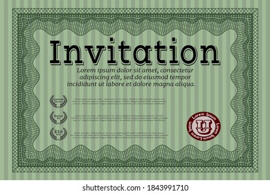 Green Retro vintage invitation template. Sophisticated design. With quality background. Customizable, Easy to edit and change colors. 