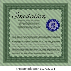 Green Retro vintage invitation. Vector illustration. With guilloche pattern. Cordial design. 