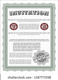 Green Retro vintage invitation. Vector illustration. Easy to print. Elegant design. 