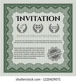 Green Retro vintage invitation. Vector illustration. With complex linear background. Perfect design. 