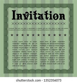 Green Retro vintage invitation. Vector illustration. With complex background. Money style design. 