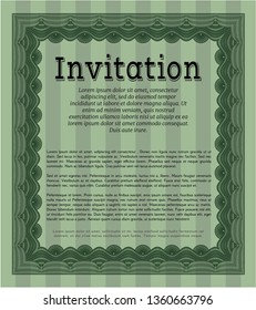 Green Retro vintage invitation. Vector illustration. With great quality guilloche pattern. Money Pattern design. 
