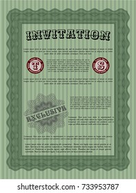 Green Retro vintage invitation. Vector illustration. With complex linear background. Money design. 