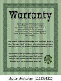 Green Retro vintage Warranty Certificate. Elegant design. Vector illustration. With complex linear background. 
