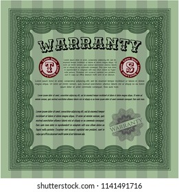 Green Retro vintage Warranty Certificate. Vector illustration. With complex background. Retro design. 