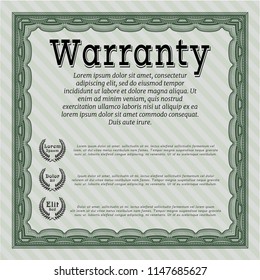 Green Retro vintage Warranty Certificate. Perfect design. Detailed. Printer friendly. 