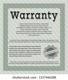 Green Retro vintage Warranty Certificate. With great quality guilloche pattern. Vector illustration. Superior design. 
