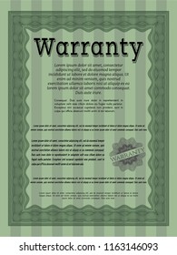 Green Retro vintage Warranty Certificate. Retro design. With linear background. Customizable, Easy to edit and change colors. 