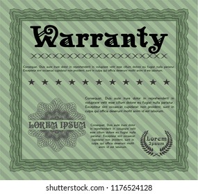 Green Retro vintage Warranty Certificate. Detailed. With linear background. Cordial design. 