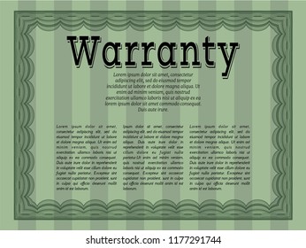 Green Retro vintage Warranty Certificate. Beauty design. With quality background. Vector illustration. 