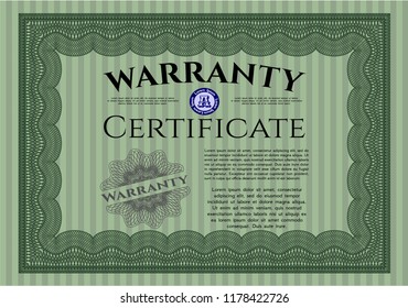 Green Retro vintage Warranty Certificate. Superior design. Customizable, Easy to edit and change colors. Complex background. 