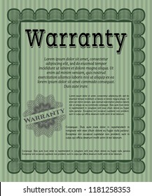 Green Retro vintage Warranty Certificate. Printer friendly. Customizable, Easy to edit and change colors. Money design. 