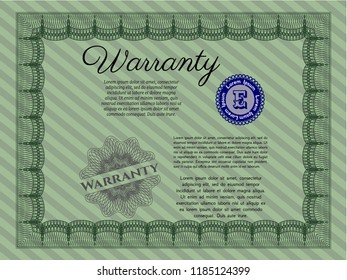 Green Retro vintage Warranty Certificate. With complex background. Detailed. Money Pattern. 